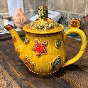 Vintage retro burlap design Ceramic Teapot with Lid